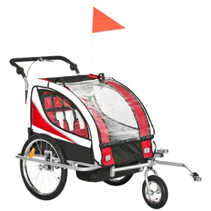 Buy Baby Bike Trailer, Child Bicycle Trailer with 5 Point Harness, Steel Frame, Reflectors, Safety Flag, Hitch Coupler, Red