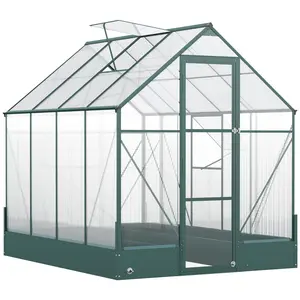Buy 6x8 FT Polycarbonate Greenhouse with Base and Raised Bed, Walk-in Greenhouse with Aluminium Frame, Temperature Controlled Window, Foundation for Plants, Flowers, Vegetable