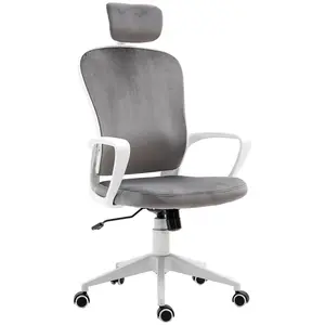 Buy Office Chair, Ergonomic Desk Chair, High Back Velvet Fabric Computer Chair with Adjustable & Liftable Headrest for Home, Grey