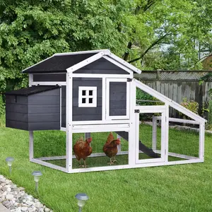 Buy PawHut Wooden Chicken Coop Backyard Hen Cage House Poultry with Comfortable Nesting Box Run Ramp Sliding Tray 175.4 x 95.5 x 100cm Grey