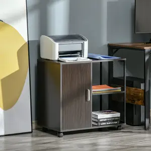 Buy Printer Stand Home Office Mobile Storge File Cabinet Organizer with Castors, Door, Walnut Brown