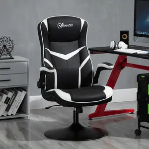 Buy Vinsetto Gaming Chair Ergonomic Computer Chair with Adjustable Height Pedestal Base, Home Office Desk Chair PVC Leather Black and White