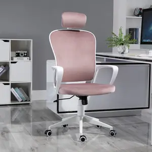 Buy Vinsetto High-Back Office Chair Velvet Style Fabric Computer Home Rocking with Wheels, Rotatable Liftable Headrest, Pink