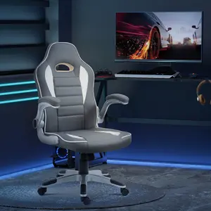 Buy Vinsetto Home Office Chair Racing Gaming Chair, Height Adjustable Rolling Swivel Chair With Tilt Function PU Leather, Grey