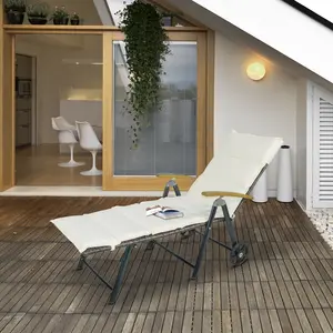 Buy Outsunny Outdoor Rattan Wicker Sun Lounger Adjustable Backrest Foldable Chaise Lounge Relaxer Patio, Deck, Poolside
