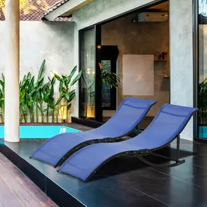 Buy Outsunny Set of 2 S-shaped Foldable Lounge Chair Sun Lounger Reclining Outdoor Chair for Patio Beach Garden Blue
