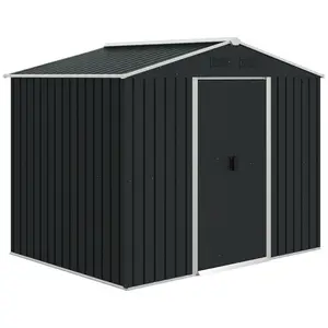 Buy 7.7 x 5.7ft Metal Garden Shed, Galvanised Outdoor Tool Storage House with Ventilation Slots and Sliding Doors, Grey