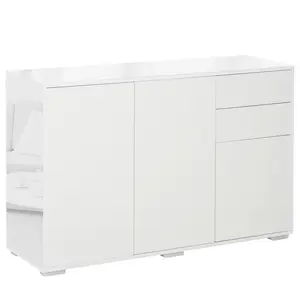 Buy High Gloss Side Cabinet, Push-Open Design with 2 Drawers and 2 Cabinets for Living Room, 74H x 117W x 36Dcm, White