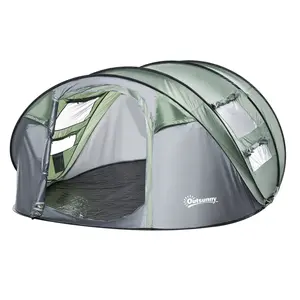 Buy 4-5 Person Pop-up Camping Tent Family Tent w/ 2 Mesh Windows & PVC Windows Portable Carry Bag for Outdoor Trip, Dark Green