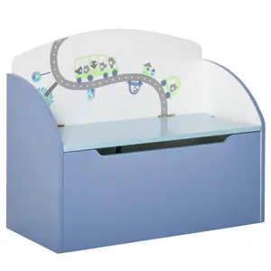 Buy Kids Wooden Toy Box Children Storage Chest Bench Organiser Safety Hinge Bedroom Playroom Furniture Blue