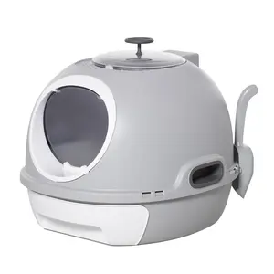 Buy Cat Litter Box Toilet with Litter Scoop Enclosed Drawer, Front Entry Top Exit, Easy To Clean Grey