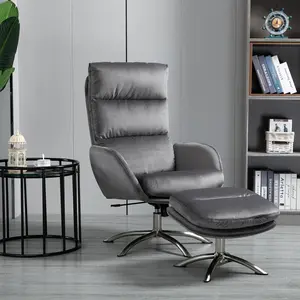 Buy HOMCOM 2 Pieces Modern Stylish Ergonomic Tilt Leisure Armchair and Ottoman with Sponge Padding, Metal Base, for Living Room, Bedroom, Office, Dorm