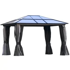 Buy Outsunny 3.6 x 3(m) Hardtop Gazebo with UV Resistant Polycarbonate Roof & Aluminium Frame, Garden Pavilion with Mosquito Netting and Curtains