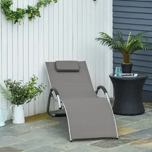Buy Outsunny Ergonomic Lounger Chair Portable Armchair with Removable Headrest Pillow for Garden Patio Outside All Aluminium Frame Khaki