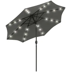 Buy 2.7m Patio Garden Umbrella Outdoor Parasol with Tilt Crank and 24 LEDs Lights (Grey)