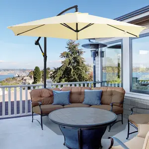 Buy 3 m Garden Banana Parasol Cantilever Umbrella with Crank Handle, Cross Base, Weights and Cover for Outdoor, Hanging Sun Shade, Beige