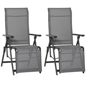 Buy Set of 2 Outdoor Sun Lounger 10-Position Adjustable Texteline Folding Reclining Chairs with Footrest for Patio Garden, Grey