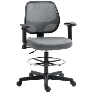 Buy Drafting Chair, Fabric Office Chair, Ergonomic Painting Chair with Height Armrest Adjustable and Foot Ring, 360&deg; Swivel Stool Chair for Standing Desk, Grey