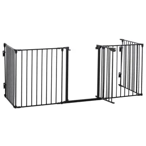 Buy 5 Panels Pet Playpen Metal Fence w/ Walk Through Door - Black