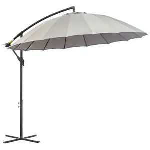 Buy 3(m) Cantilever Umbrella 18 Ribs & Vents Adjustable Angle for Patio Light Grey