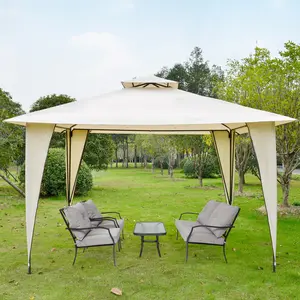 Buy Outsunny 3.5x3.5m Side-Less Outdoor Canopy Tent Gazebo w/ 2-Tier Roof Steel Frame Garden Party Gathering Shelter Beige