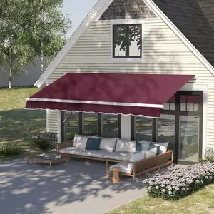 Buy Outsunny 3x4m Garden Patio Retractable Manual Awning Window Door Sun Shade Canopy with Fittings and Crank Handle Wine Red