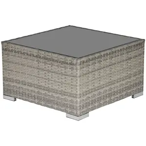 Buy Square PE Wicker Rattan Table, with Glass Top - Light Grey