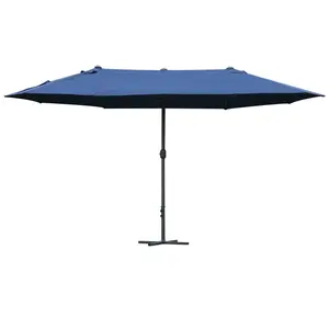 Buy 4.6M Sun Umbrella Canopy Double-sided Crank Sun Shade w/ Cross Base Dark Blue