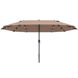Buy Garden Parasol 4.4m Double-Sided Sun Umbrella Patio Parasol LED Solar Lights Khaki