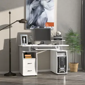 Buy HOMCOM Computer Desk Office PC Table Workstation Gaming Study with Keyboard Tray, CPU Shelf, Wooden, Drawers, Sliding Scanner Shelf, White