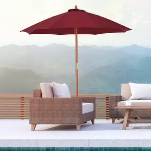 Buy Outsunny 2.5m Wood Garden Parasol Sun Shade Patio Outdoor Market Umbrella Canopy with Top Vent, Wine Red