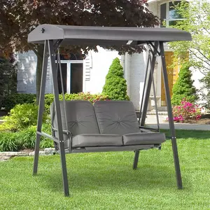 Buy Outsunny 2 Seater Covered Outdoor Swing Chair Lounger Hammock Bench with Cushion Tilt Canopy, Grey