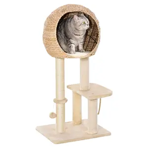 Buy Cat Tree for Indoor Cats 100cm Kitten Climbing Tower Activity Center with Sisal Scratching Post Condo Perch Hanging Balls Teasing Rope Toy Cushion