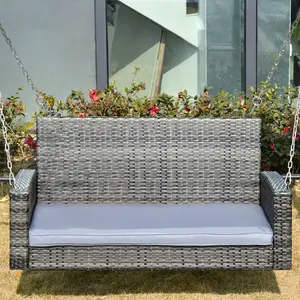 Buy Outsunny 2 Seater Patio Rattan Swing Chair Hanging Chair Garden Loveseat Bench with Paddded Cushion