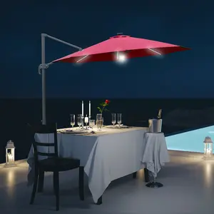 Buy Outsunny 3(m) Cantilever Roma Parasol Adjustable Garden Sun Umbrella with LED Solar Light Cross Base 360В&deg; Rotating, Red