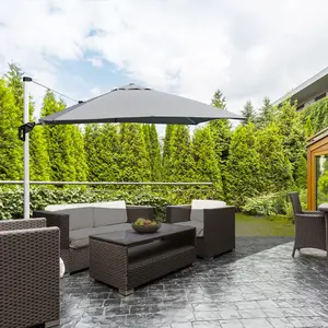 Buy Outsunny 3 x 3(m) Square Cantilever Roma Parasol Garden Sun Umbrella Canopy Sun Shade Aluminium 360В&deg; Rotating & Cross Base, Light Grey Outdoor