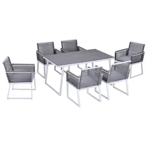 Buy Outsunny 6-Seater Dining Set with 6 PE Rattan Cushioned Chairs & 1 Rectangle Table, Modern Outdoor Patio Furniture for Poolside, Porch, Patio, Balcony