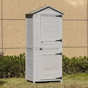 Buy Outsunny Garden Shed Outdoor Wooden Garden Cabinet 4-Tier Storage Shed 3 Shelves Lockable Organizer with Handle Tin Roof Magnetic Latch Foot Pad