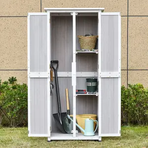 Buy Outsunny Outdoor Garden Shed Wooden Garden Cabinet 3-Tier Double-door Storage Shed 2 Shelves Organizer with Handle Hooks Magnetic Latch Foot Pad