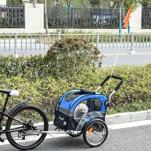 Buy PawHut Dog Bike Trailer 2-in-1 Pet Cart Carrier Stroller Pushchair for Bicycle with 360В&deg; Rotatable Front Wheel Reflectors Weather Resistant Blue
