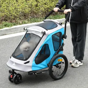 Buy PawHut Dog Bike Trailer 2-IN-1 Steel Pet Cart Carrier for Bicycle with 360В&deg; Rotatable Front Wheel Reflectors Straps Cup Holder Water Resistant Blue