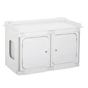 Buy PawHut Wooden Cat Litter Box Washroom Toilet Home Cabinet Decorative Kitty House Nightstand End Table White