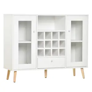 Buy Modern Sideboard Storage Cabinet Kitchen Cupboard Dining Bar Server with Glass Doors, Drawer & 12-Bottle Wine Rack for Living Room, White