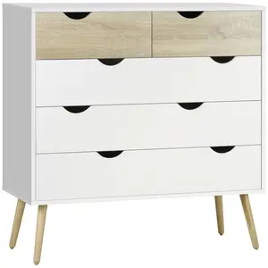Buy Nordic Style Chest of Drawers, 5 Drawer Dresser with 4 Tapered Legs and Groove Handles, Storage Organiser Side Cabinet for Bedroom, Living Room