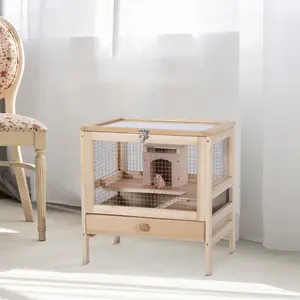 Buy Hamster Cage Rodent Mouse Pet Small Animal Kit Large Wooden hut Box Double Layers Easy Clean 46 x 34 x 48 cm