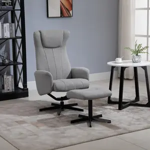 Buy HOMCOM Linen Fabric Recliner and Ottoman Set, Swivel Leisure Lounge Chair with Footstool, 135В&deg; Adjustable Backrest and Thick Foam Padding, Light Grey