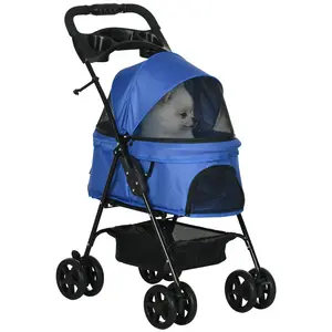 Buy Dog Pram Dog Stroller Foldable Pet Pushchair with 4 Wheels, Safety Leashes, Cup Holder for Small Dogs, Blue