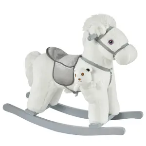 Buy Kids Plush Ride-On Rocking Horse Toy Rocker with Plush Toy Realistic Sounds for Child 18-36 Months White