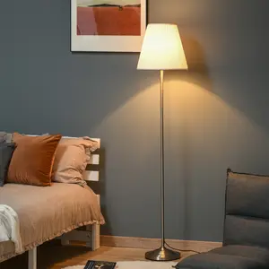 Buy Modern Steel Floor Lamp with Pleated Fabric Lampshade Floor Switch, Home Style Standing Light for Living Room, Office, White and Silver