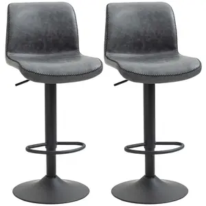 Buy Set of 2 Leather Bar Stool Adjustable Height Swivel Footrest and Base for Breakfast Bar, Kitchen and Home, Grey